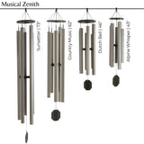 Set of Musical Zenith Series Wind Chimes with labeled lengths on a white background
