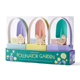 Packaged 'Pollinator Garden' kit with wooden figures and colorful box on a white background