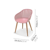 Pink chair with dimensions on a white background
