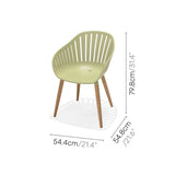Green chair with dimensions labeled on a white background