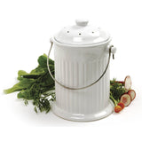 White Ceramic Compost Keeper/Bin with Odor Preventing Charcoal Filter - FREE SHIPPING