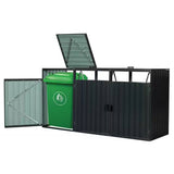 Outdoor Black Galvanized Steel Garbage Bin Storage Shed - Holds 3 Trash Cans - FREE SHIPPING