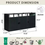 Outdoor Black Galvanized Steel Garbage Bin Storage Shed - Holds 3 Trash Cans - FREE SHIPPING