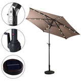 Tan 9-Ft Patio Umbrella with Steel Pole Crank Tilt and Solar LED Lights - FREE SHIPPING