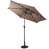 Tan 9-Ft Patio Umbrella with Steel Pole Crank Tilt and Solar LED Lights - FREE SHIPPING