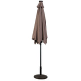 Tan 9-Ft Patio Umbrella with Steel Pole Crank Tilt and Solar LED Lights - FREE SHIPPING