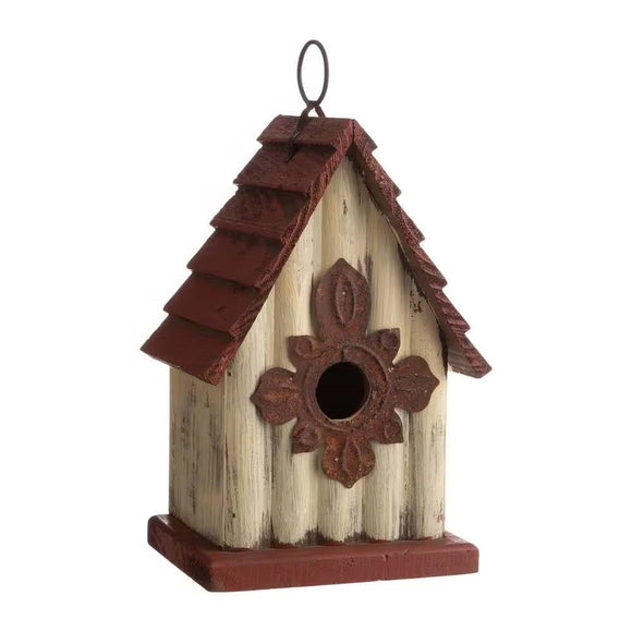 Outdoor A-Frame Solid Wood Bird House with Terracotta Color Slatted Roof - FREE SHIPPING