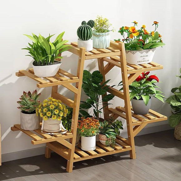 Indoor Outdoor Bamboo Wood 6-Shelf Flower Pot Plant Stand - FREE SHIPPING