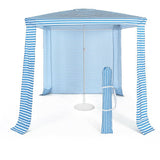 Blue and white striped canopy tent on a white background