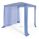 Blue and white striped canopy tent on a white background