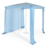 Blue and white striped canopy tent on a white background