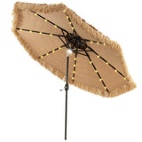 Beige patio umbrella with LED lights on a white background