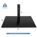 Black umbrella base with measurements and weight information on a white background