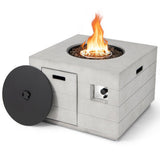 34 Inch Square Concrete Propane Fire Pit Table with Lava Rocks and Cover 50 000 BTU-Gray with flames on a white background