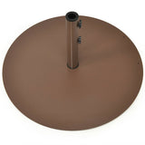Brown round umbrella base with central pole on a white background