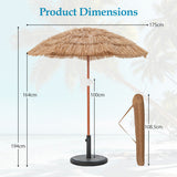 Measurement chart of a thatched umbrella with dimensions labeled.