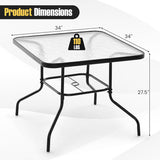 Measurement chart of a square table with dimensions and weight capacity.