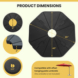 Product dimensions of a black umbrella stand with measurements on a beige background