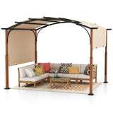 Outdoor gazebo with a sectional sofa and decorative pillows on a white background