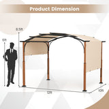 Measurement chart of a gazebo with dimensions labeled, including a person for scale.