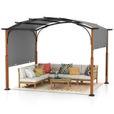 Outdoor gazebo with a sectional sofa and decorative pillows on a white background