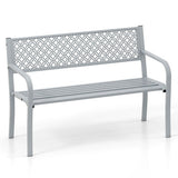 50 Inches Outdoor Garden Bench with Geometric Lattice Backrest and Slatted Seat-Black