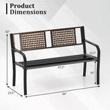 50 Inch Outdoor Metal Garden Bench with Rattan-Like Backrest for 2-3 People-Black