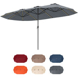 Brown patio umbrella with color swatches below on a white background