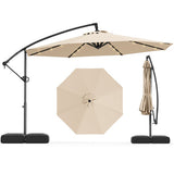 10 Feet Solar Offset Hanging Umbrella with Base and 32 LED Lights