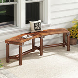 Patio Curved Bench Solid Wood Fire Pit Bench Outdoor Backless Loveseat-Natural