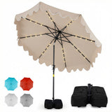 Beige patio umbrella with string lights on a white background, featuring additional color options below.