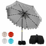 Gray patio umbrella with LED lights and carrying bag on a white background