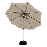 Beige patio umbrella with LED lights on a white background