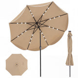 10 FT Scalloped Solar Patio Umbrella with 24 LED Lights and Tilt Adjustment-Beige