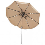 10 FT Scalloped Solar Patio Umbrella with 24 LED Lights and Tilt Adjustment-Beige