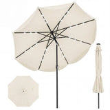 10 FT Scalloped Solar Patio Umbrella with 24 LED Lights and Tilt Adjustment-Beige