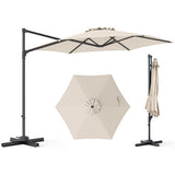 White 10 FT Patio Cantilever Umbrella with 360 degree Rotation and Air Vent for Backyard and Poolside-Tan