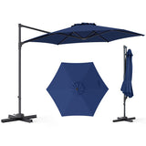 Blue 10 FT Patio Cantilever Umbrella with 360 degree Rotation and Air Vent for Backyard and Poolside-Tan