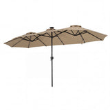 13 FT Double-Sided Patio Umbrella with Color-Changing Flowing Solar LED Lights-Brown