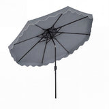 Gray patio umbrella with a white rim on a white background