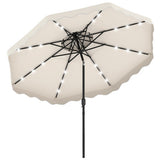 Beige patio umbrella with LED lights on a white background