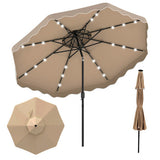 Beige patio umbrella with LED lights on a white background