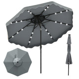 Gray patio umbrella with LED lights on a white background
