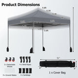 Measurement chart of a canopy tent with dimensions and included accessories on a white background.