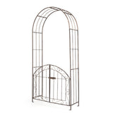 Heavy-Duty Metal Garden Arch with Gate and Safety Latch-Bronze