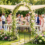 Heavy-Duty Metal Garden Arch with Gate and Safety Latch-Bronze