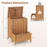 Wooden storage bench with dimensions and weight information on a white background