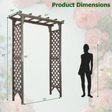 Flat Top Garden Arch with Gate 85" Tall Wood for Climbing Plants and Wedding-Brown