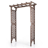 Flat Top Garden Arch with Gate 85" Tall Wood for Climbing Plants and Wedding-Brown