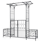 Garden Arbor with Gate and Planter Boxes Heavy Duty Metal Arch with Side Trellis
